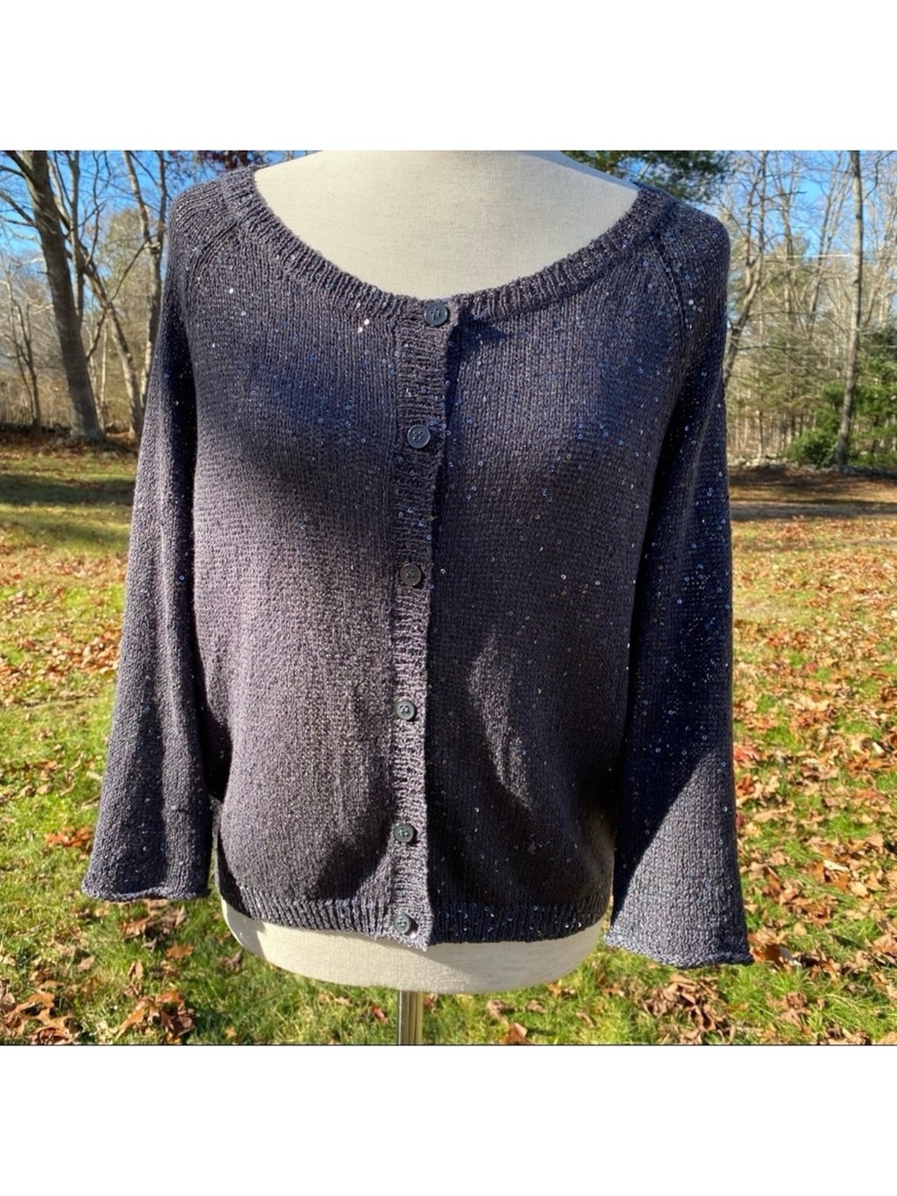 MONARI SWEATER CARDIGAN GRAY SILVER SEQUINS ITALY SIZE 6
